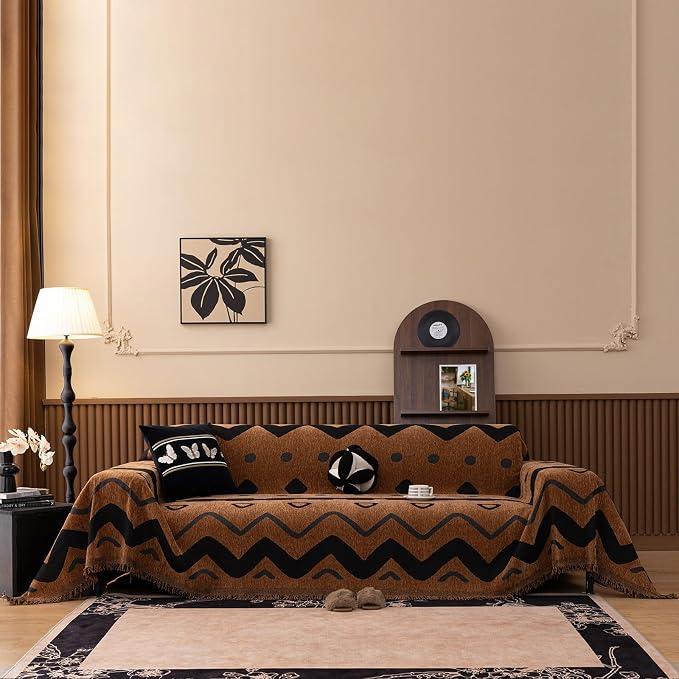 ROOMLIFE Dark Brown Couch Cover 3 Cushion Sofa, Washable Non Slip Furniture Sofa Protector Cover, Soft Chenille Sofa Slipcovers Sectional L Shape Dogs Couch Cover Throw Blanket with Tassels71''X150'' - Image 8
