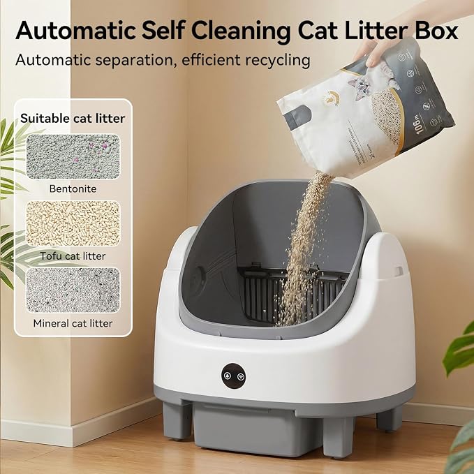Automatic Litter Box App Control Self Cleaning Litter Box Odor Control＆Safety Protection for Multiple Cats with Garbage Bag, Cat Litter Mat and Fragrance Box,Grey - Image 7