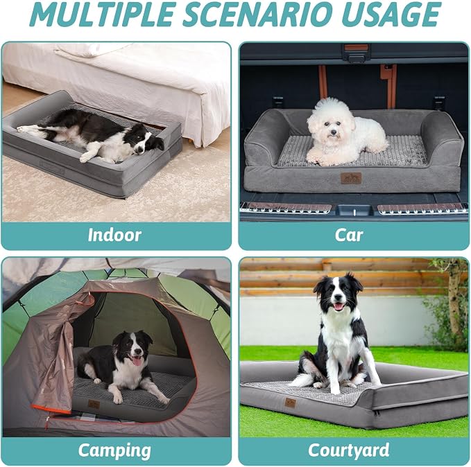 COZY KISS Orthopedic Dog Beds for Large Sized Dog, XL Bolster Pet Couch with Waterproof Lining, Egg Crate Foam Sofa for Pets Up to 100 lbs, U-Shaped, 48x32x7.5 inch, Grey - Image 5