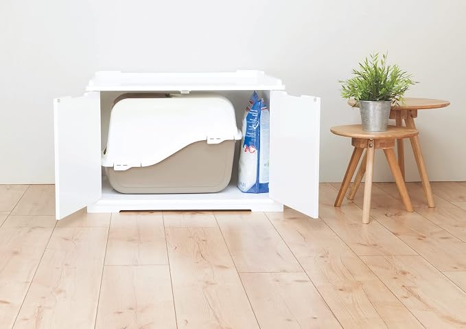 Trixie XL Furniture Litter Box Enclosure (White), Hidden Litter Box for Cats with Openings on Either Ends & Large Ventilations Slots, Double Doors for Easy Cleaning, Removable Divider - Image 3