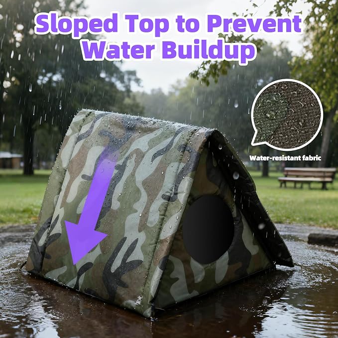 Cat Houses for Outdoor Cats,Self Heating Insulated Outdoor Cat House Weatherproof with Warm Mat for Feral & Stray Cats, Waterproof Cat Shelter Pet Tent Bed Cave for Hiding Outsides (Green) - Image 5