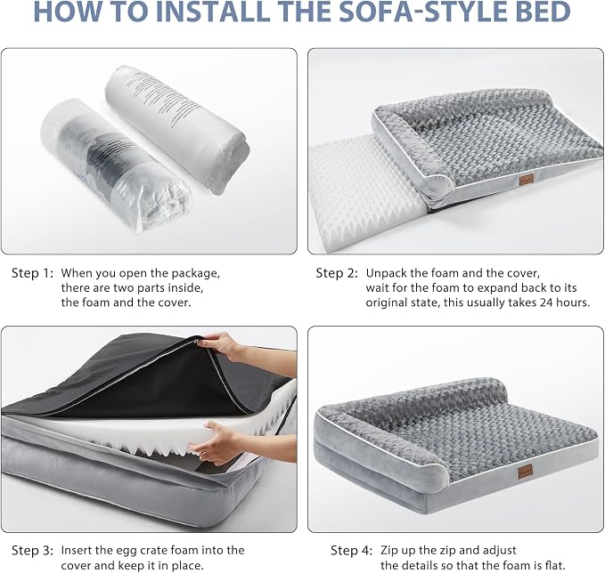 BFPETHOME Orthopedic XXL Dog Beds Large Sized Dog, Washable Couch Bed | Removable Cover, Waterproof Lining, Non-Slip Bottom, Large Pet Sofa with Sides for Big & Senior Dogs, Cozy Sleeping Bed - Image 5