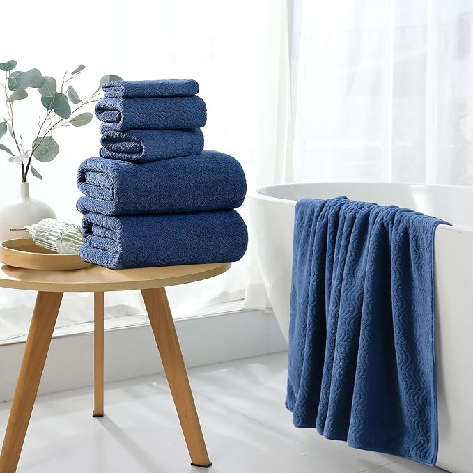 4 Piece Extra Large Bath Towel 35"x70" Oversized Bath Sheet Navy Blue Bath Towel Set for Bathroom Ultra Soft Cozy Highly Absorbent Quick Dry Bathroom Towel for Spa Gym Hotel,Shower Towel for Daily Use - Image 4