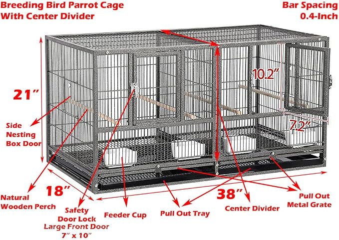 Single Stackable Sturdy Wrought Iron Center Divided Breeder Breeding Bird Flight Double Home Cage Side Nest Box Doors for Aviaries Canaries Cockatiels Finches Budgies Small Parrots - Image 2