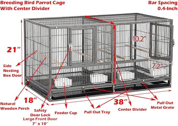 Sturdy Wrought Iron Single Stack Combo Breeding Stacker Center Divided Breeder Bird Flight Double Rolling Cage with Side Breeding Nest Doors - Image 2