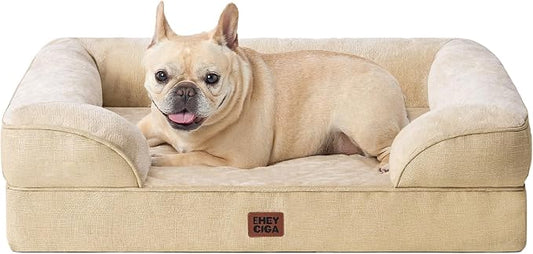 EHEYCIGA Orthopedic Dog Bed Medium Size Dog, Waterproof Washable Pet Beds | Non-Slip Bottom and Egg-Crate Memory Foam Dog Couch Bed with Washable Removable Cover, Greige by EHEYCIGA