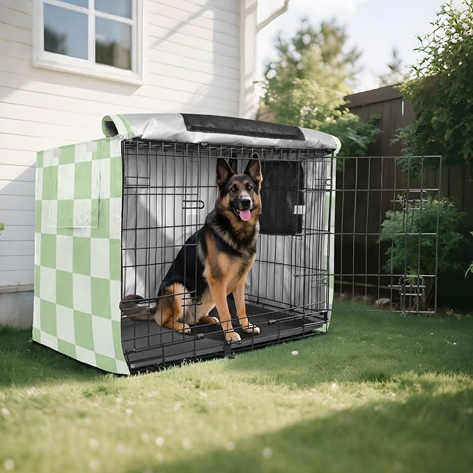 Dog Crate Cover Kennel Cover for Dog Cages Breathable for Wire Cage Indoor Outdoor Checkered Mint Green and White - Image 8