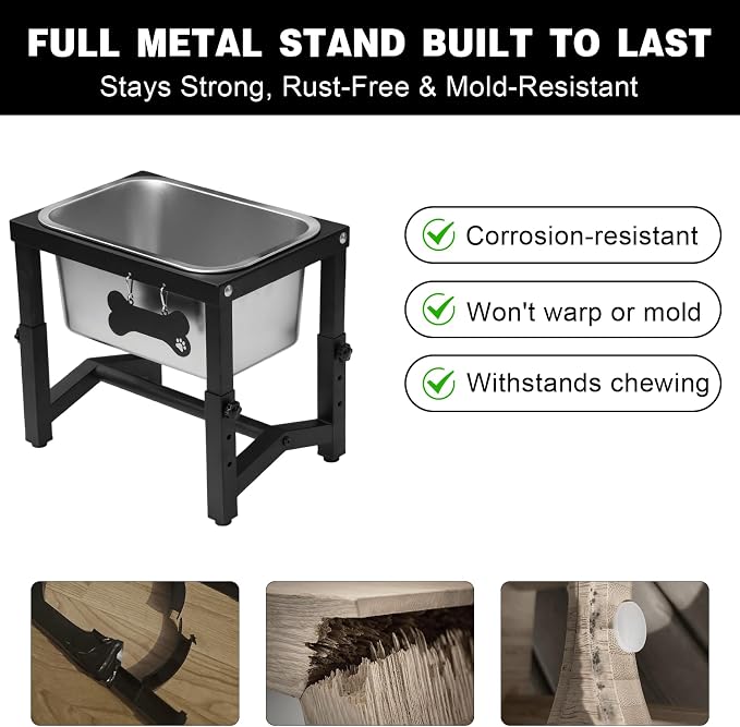 Metal Elevated Dog Bowls – 3 Adjustable Heights (9.2"-12") with 1.85GAL Stainless Bowl, Elevated Dog Bowls Medium/Large Breed, Elevated Dog Water Bowl, Neck & Joint Protection - Image 6