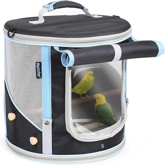 halinfer Small to Medium Bird Travel Carrier Cage, Portable Parrot Parakeet Cockatile Conure Transport Cage with Clear Window and Fabric Shade, Round Carry Bird Bag by halinfer