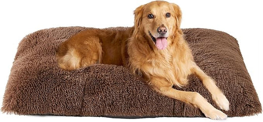 EHEYCIGA Fluffy Dog Crate Bed, Plush Extra Large Dog Pillow, Coffee | Xlarge Calming Anti Anxiety Plush Faux Fur Mat for Large size dogs, Washable Soft Warm Plus Dog Pad with Non-Slip Bottom by EHEYCIGA
