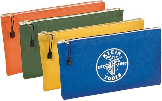 Klein Tools 5140 Canvas Zipper Bag, Tool Pouch, Bank Deposit Utility Bag, 12.5 x 7-Inch, Olive/Orange/Blue/Yellow 4-Pack by KleinTools