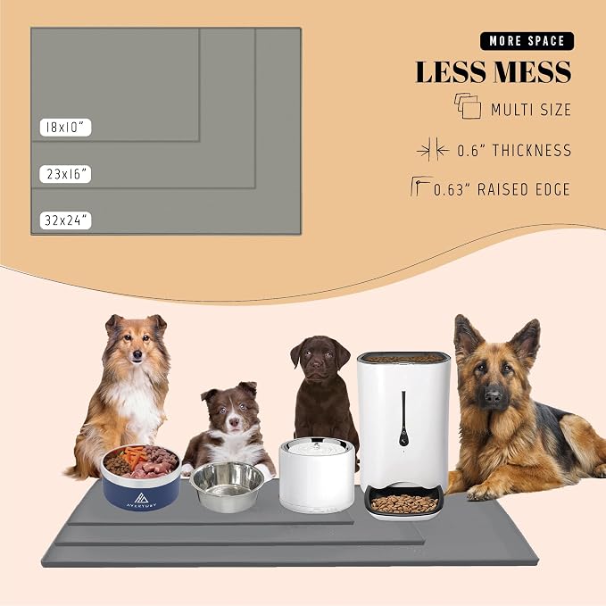 AVERYDAY 100% Waterproof Thicker Silicone Dog Food Mat, 0.63'' Raised Edge Bowl Mat for Food & Water, Non Slip Pet Feeding Placemat for Messy Drinkers, Perfect for Large Medium Small Breeds, 32"x24" - Image 6