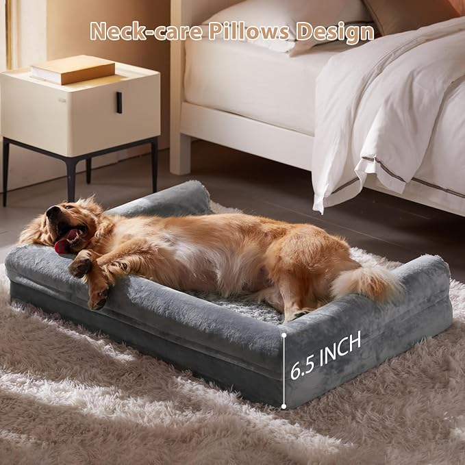 BFPETHOME Orthopedic Washable Large Dog Bed for Senior Dog Comfy Sleep | Waterproof Big Soft Pet Couch Bed for Dogs Relax with Removable Cover Supportive Egg Crate Foam Grey 36x27 Inch - Image 2