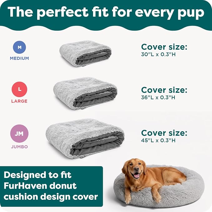 FurHaven Replacement Dog Bed Cover, Long Faux Fur for Calming Cuddlers, Machine Washable, Customizable Filling, Jumbo XL, Faux Fur, Misty Gray - Image 6