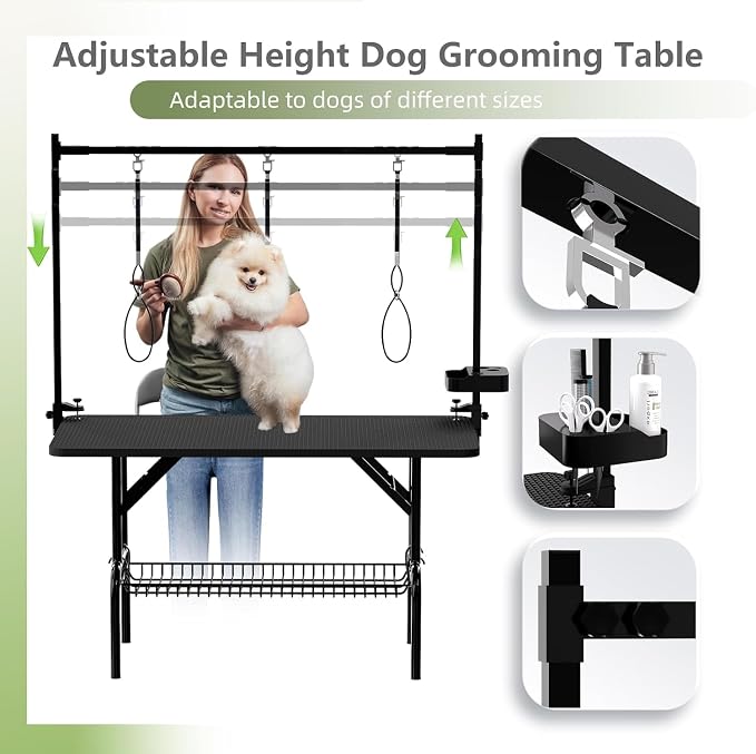 47"Professional Dog Pet Grooming Table Adjustable Heavy Duty Portable w/Arm & Noose & Mesh Tray (46", Black) - Image 3