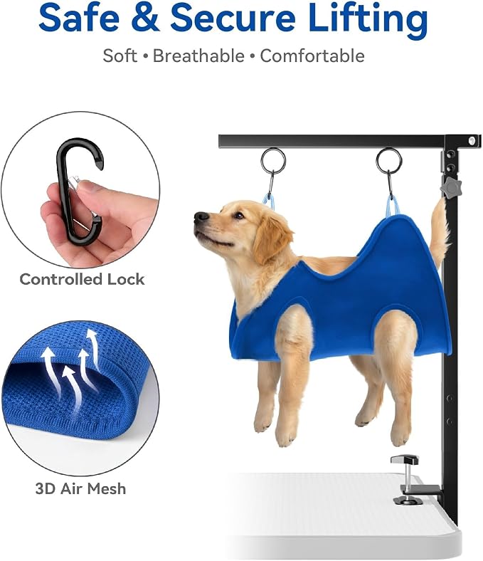 Adjustable Foldable Dog Grooming Arm with Clamp, 26–40 in Height, Safety Hammock & No-Sit Holders, Grooming Restraint for Small & Medium Dogs - Image 2