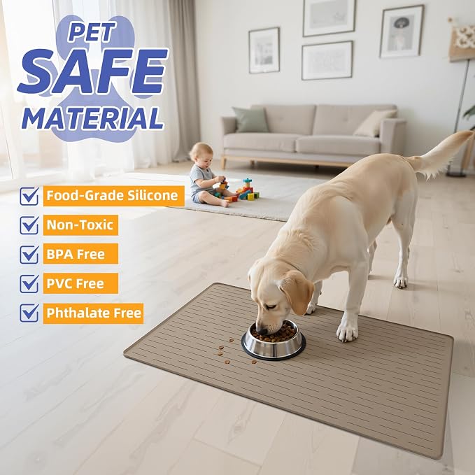 Large Dog Mats for Food and Water, 32"x24" Waterproof Pet Food Mats for Floor Nonslip Silicone Bowl Mats with Raised Edges - Image 4