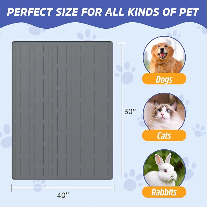 Large Dog Mats for Food and Water, 40"x30" Waterproof Pet Food Mats for Floor Nonslip Silicone Bowl Mats with Raised Edges - Image 2