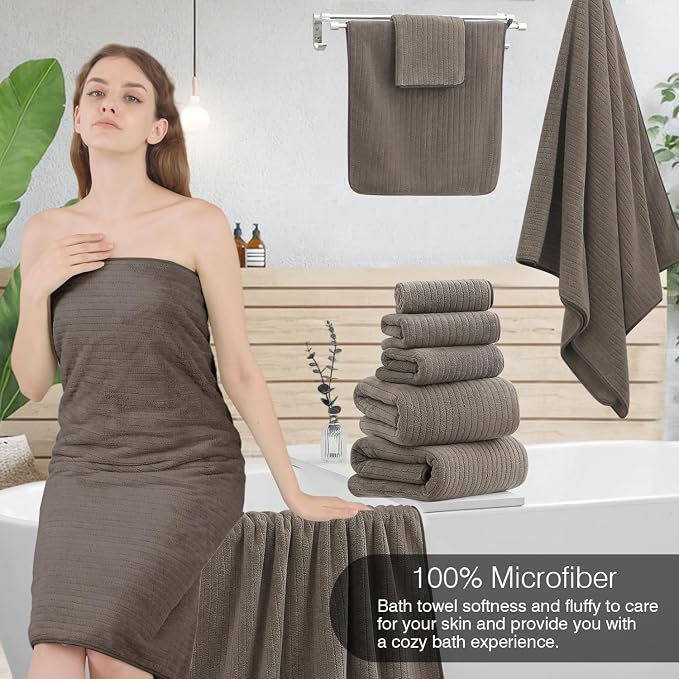 18 Piece Family Bath Towel Set Include 6 Bath Towels,6 Hand Towels and 6 Washcloths Soft Bathroom Towel with Hanging Loops,Highly Absorbent Quick Dry Towels Set for Bathroom,Hotel and Spa-Brown - Image 4