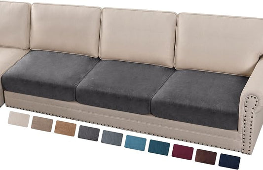 PrinceDeco Velvet Stretch Couch Cushion Cover Extra Large Cushion Slipcover for Chair Loveseat Sofa Cushion Furniture Protector Seat Cushion Sofa Cover Each Width Up to 40", Grey by PrinceDeco