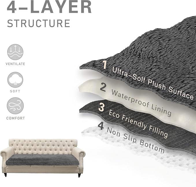 Dogs/Cats Bed Mats, Dog Pad Washable Removable Couch Cover with Anti-Slip Back, Plush Long Fur Mat, Perfect for Small, Medium and Large Dogs.(Dark Gray, 30"x53") - Image 5
