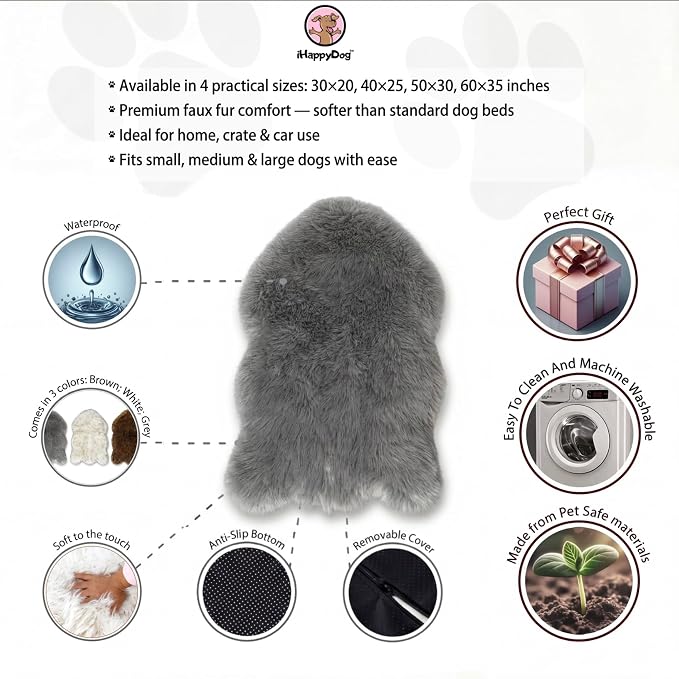 Faux Fur Orthopedic Dog Bed, Memory Foam, Grey 30"x20" | Plush Washable Dog Rug with Waterproof Machine Washable Cover, Calming for Anxious Senior Dogs, Relieves Joints - Image 4