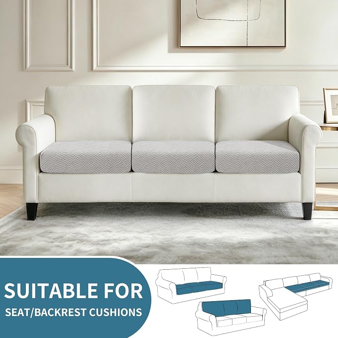 XINEAGE Couch Cushion Covers Seat Cushion Cover Thick Stretch Sofa Slipcovers 3 Piece Individual Couch Covers with Elastic Bottom(3 Seat Cushion/Backrest,Sliver Grey) - Image 2