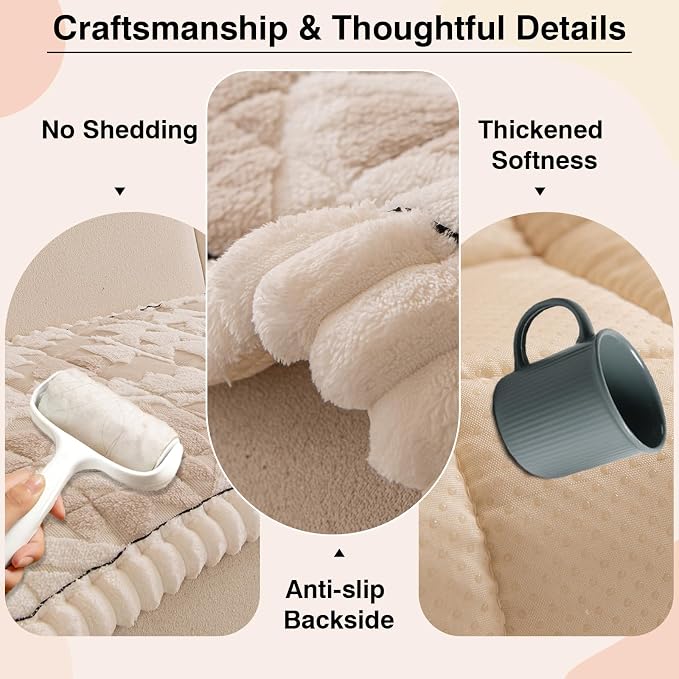 STACYPIK Modern Geometric Beige Couch Cover for Dogs Washable, Thickened Fuzzy Pet Sofa Covers for 3 Cushion Couch Pet Friendly, Non Slip Sofa Protector for Sectional Multi-use Dog Bed Mat-27.6X82.7IN - Image 2