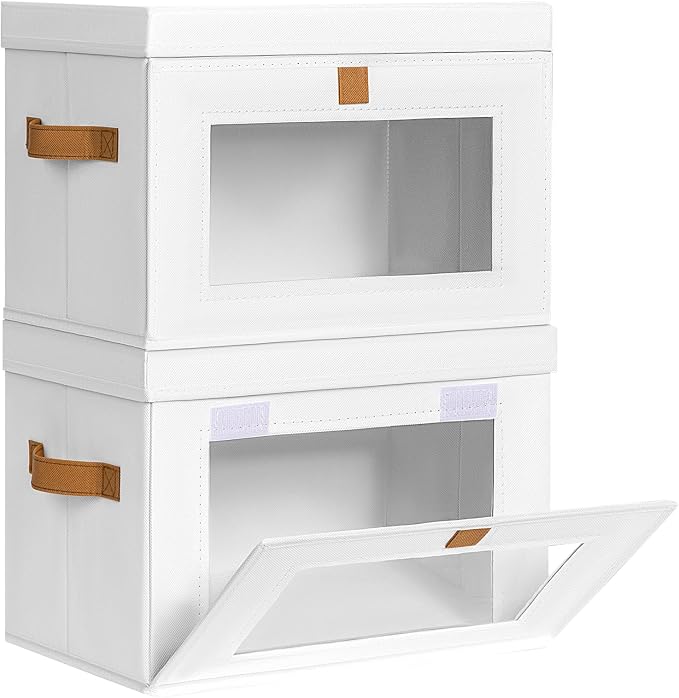 Homsorout Medium Fabric Storage Bins - Closet Shelf Organizer with Open Window, 2 Pack Closet Baskets for Shelves, Stackable Decorative Boxes for Home, Dorm, White, 13.7" x 9.8” x 9.8" by Homsorout