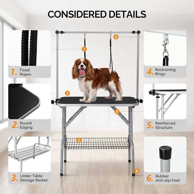 VINGLI Dog Grooming Table, Adjustable Cat Grooming Desktop with Arms and Storage Basket, Pet Grooming Stand at Home (Black, 36 inch) - Image 7