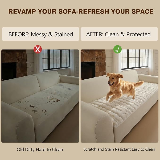 OHSIO Couch Cover for Pets Plush, Non Slip Cozy Sofa Cover Pet Friendly, Soft Thick Fuzzy Sofa Slipcovers for 3 Cushions Washable Couch Sofa Funiture Protector(White,27.6'' x 59'') - Image 8