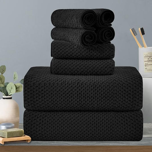 8-Piece Black Bath Towels Set,2 Oversized Large Bath Towels Sheet,2 Hand Towels and 4 Washcloths - 600 GSM Soft Luxury Towel Set,Highly Absorbent Quick Dry Towel Collection for Bathroom,Hotel and Spa by Hailea
