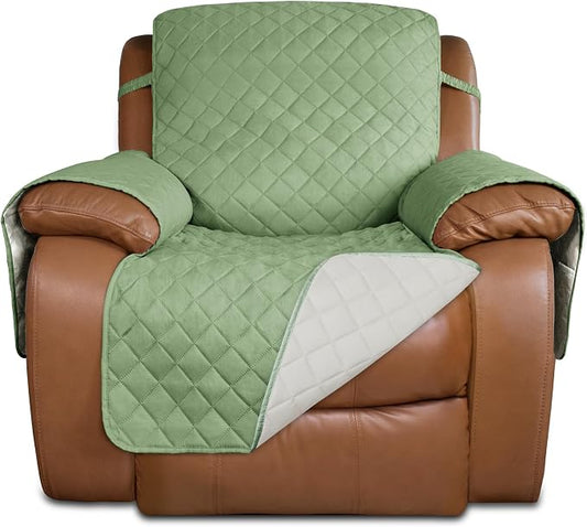 PureFit Reversible Recliner Chair Covers Couch Covers for Dogs, 28 in | Sage Green/Ivory, Water Resistant Couch Protector, Washable Pet Couch Cover with Non Slip and Elastic Straps For Kids by PureFit