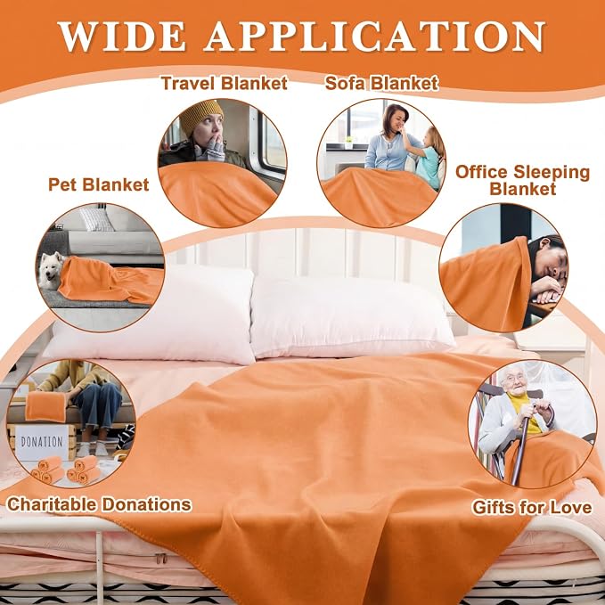 Newwiee 12 Pcs Bulk Fleece Throw Blankets 50'' x 60'' Oeko-tex Standard 100 Certified for Outdoor Wedding Guest Blankets Donation Homeless Sleepover Lap Pet Sofa, All Seasons Use (Orange) - Image 4