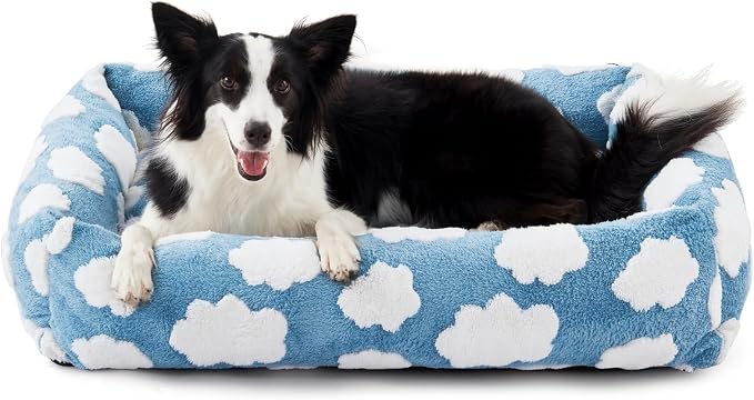JOEJOY Cute Dog Bed Medium Size Dog, Rectangle Soft Furry Dog Beds for Large Medium Dogs, Washable Orthopedic Pet Bed with Removable Zipper Cover, Blue by JOEJOY