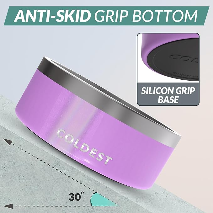 Coldest Dog Bowl - Anti Rust Metal, Non Slip, 3 Layers Insulated Stainless Steel Dog Bowls - Spill Proof & Heavy Duty - Water Bowl for Dogs, Cats, Dish Washer Safe (100 oz, Saturns Purple Glitter) - Image 2