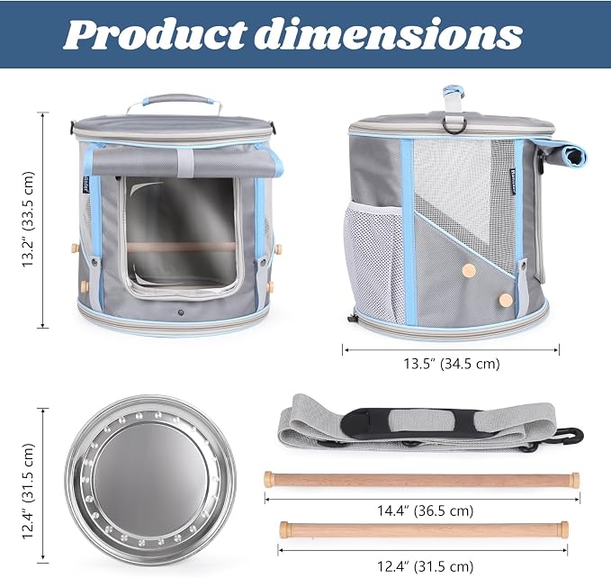 halinfer Bird Travel Carrier Cage for Small to Medium Size, Portable Parrot Parakeet Cockatile Conure Transport Cage with Clear Window and Fabric Shade, Round Carry Bird Bag - Image 2