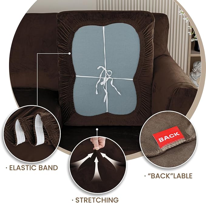 XINEAGE 3-Piece Velvet Loveseat Sofa Cover,Couch Covers for Dog,Dark Coffee | 2 Cushion Loveseat,Stretch Non-slip Elastic, Pet-friendly, Washable, Fast Setup, Soft Plush Fabric, Furniture Protector. - Image 7