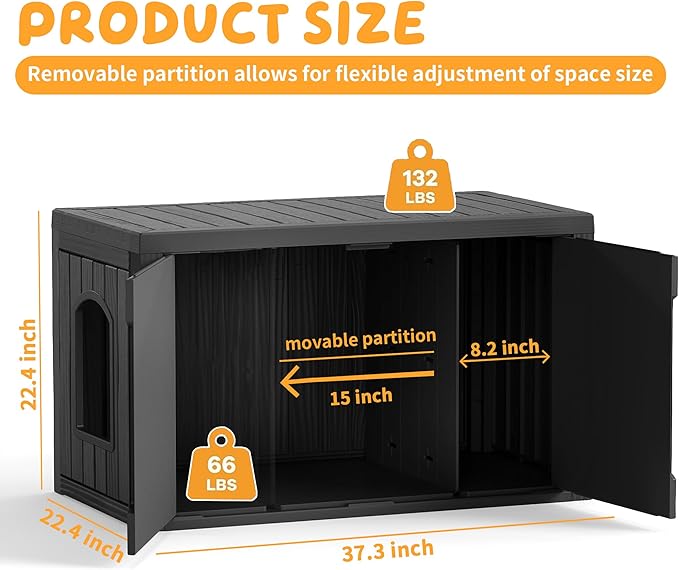 Cat Litter Box Enclosure,Multi-Functional Hidden Litter Box Furniture Cabinet with Adjustable Partition & Side End Table, Indoor Outdoor Cat House with Double Doors,Easy to Clean & Assemble, Black - Image 4