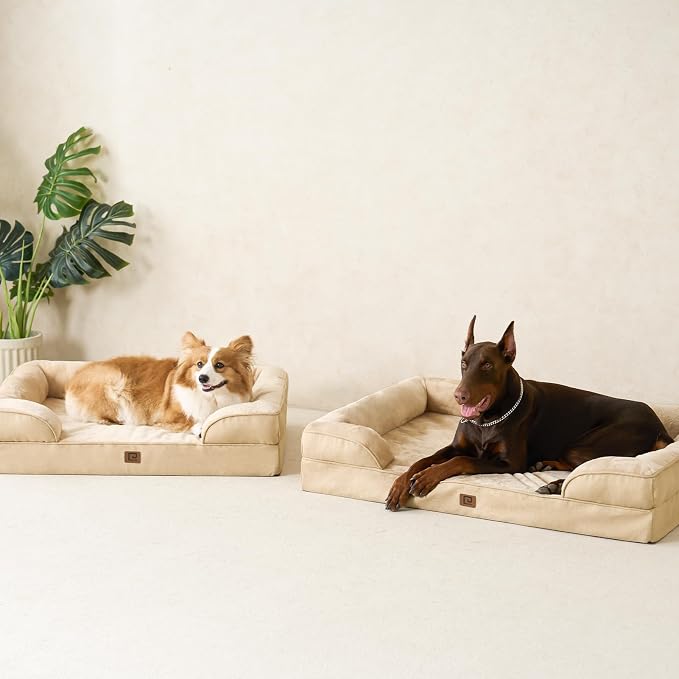 EHEYCIGA Orthopedic Dog Bed Medium Size Dog, Waterproof Washable Pet Beds | Non-Slip Bottom and Egg-Crate Memory Foam Dog Couch Bed with Washable Removable Cover, Greige - Image 7
