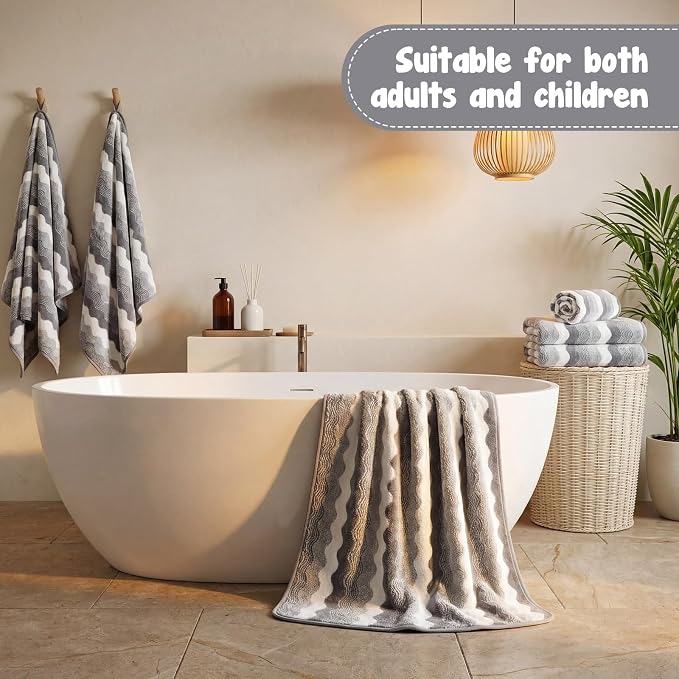 SmoothNovelty 8 Pack Microfiber Bath Towels Bulk 27'' x 60'' Oversized Bath Towel Highly Absorbent Extra Large Shower Sheets Soft Drying for Beach Pool Bathroom Salon Party(Grey) - Image 6