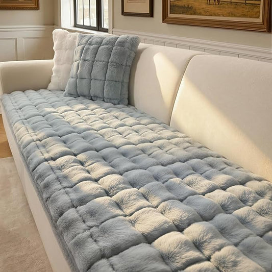 OHSIO Couch Cover for Pets Plush, Non Slip Cozy Sofa Cover Pet Friendly, Soft Thick Fuzzy Sofa Slipcovers for 3 Cushions Washable Couch Sofa Funiture Protector(Light Grey,27.6'' x 59'') by OHSIO