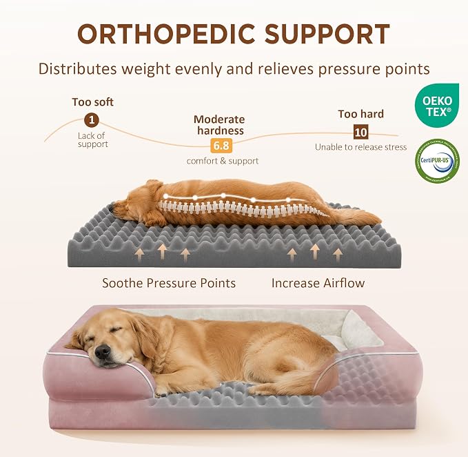 Comfort Expression Orthopedic Dog Beds for Large Sized Dog with Bolster | Waterproof Dog Couch Bed with Washable Cover & Non-Slip Bottom, Supportive Egg Crate Foam Large Pet Bed, 38x25 Inch - Image 2