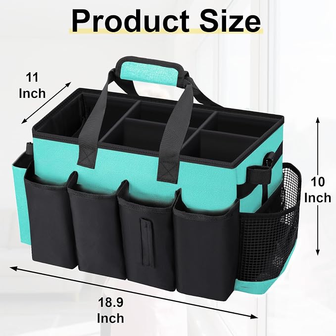 Wearable Large Cleaning Caddy Bag for Housekeeper, Clean Supply Organizer with Adjustable Shoulder, Waist & Handle Straps, Detailing Bag for Kitchen Supplies (Lakeblue) - Image 2