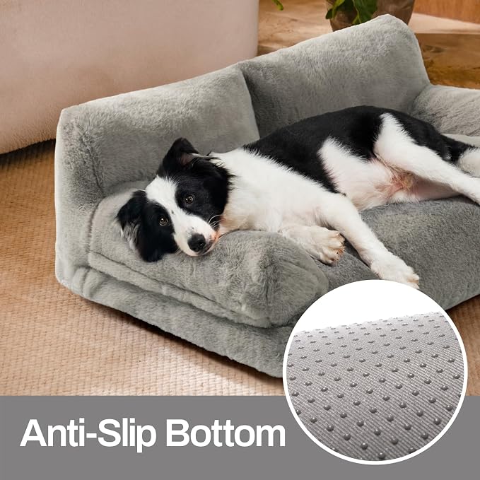 MEWOOFUN Cat Bed for Indoor Cats, Washable Dog Beds for Small Medium Dogs & Cats, Fluffy Cat Couch with Non-Slip Bottom (Grey, 33.5" L x 25.6" W x 11.5" Th) - Image 4