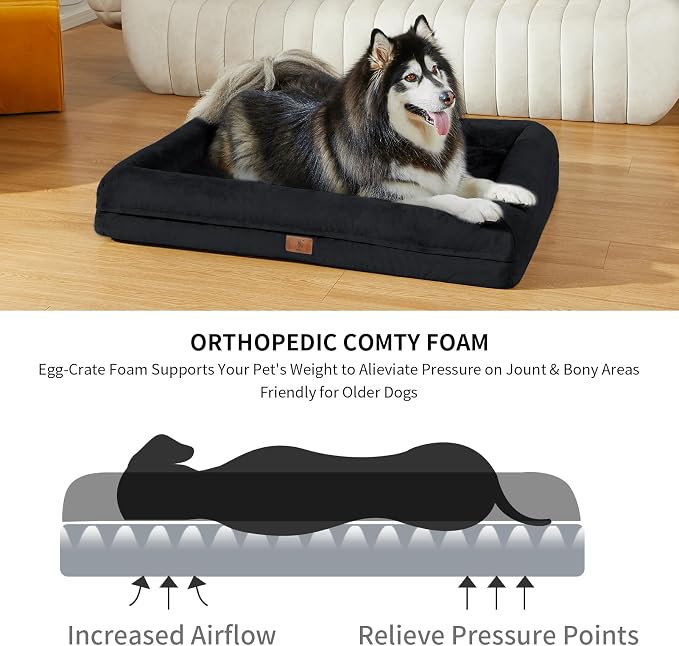 XL Orthopedic Dog Bed Waterproof for Extra Large Size Dogs | 360 Degree Bolster Support, Egg Crate Foam, Waterproof Liner, Non-Slip Bottom, Machine Washable Cover, 41 x 29 Inch - Image 2