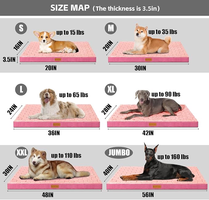 Patas Lague Orthopedic Large Dog Bed Washable Pet Crate Mat 56''X40'' Pink | Egg-Crate Foam Dog Couch For Large Sized Dogs, Waterproof Removable Cover, Soft Pet Bed With Nonskid Bottom - Image 6