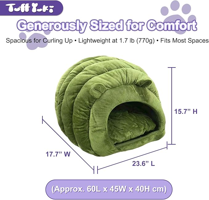 Cat Cave Bed, Orthopedic Memory Foam Anti Anxiety Cat Bed for Indoor Cats, Cozy Plush Caterpillar Tunnel Cat Bed, Non Slip Pet Bed Fits Cats Up to 15 lbs, Green - Image 7