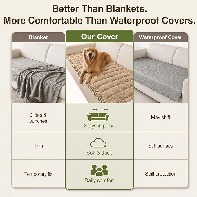 decorUhome Couch Cover for Dogs, Non Slip Fuzzy Thick Pet Sofa Protector | Pet Friendly, Machine Washable, Fits 3-Cushion Sofa, Protects Against Pet Hair & Daily Messes, Khaki, 27.6" x 70.9" - Image 7