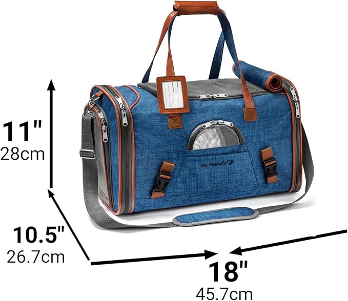 Mr. Peanut's Airline Approved Soft Sided Pet Carrier, Low Profile Gold Series Tote, Premium Brand Self Locking Zippers, Under Seat Compatibility, Plush Faux Fleece Bedding with a Sturdy Plywood Base